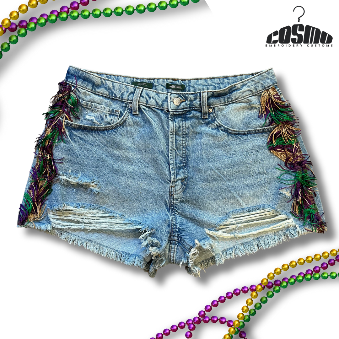 MARDI GRAS DENIM SHORTS - BLACK
