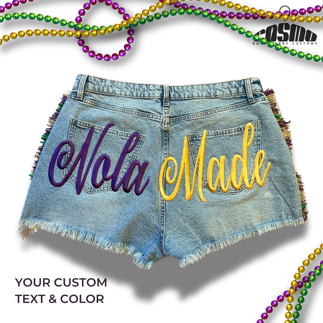 MARDI GRAS DENIM SHORTS - BLACK