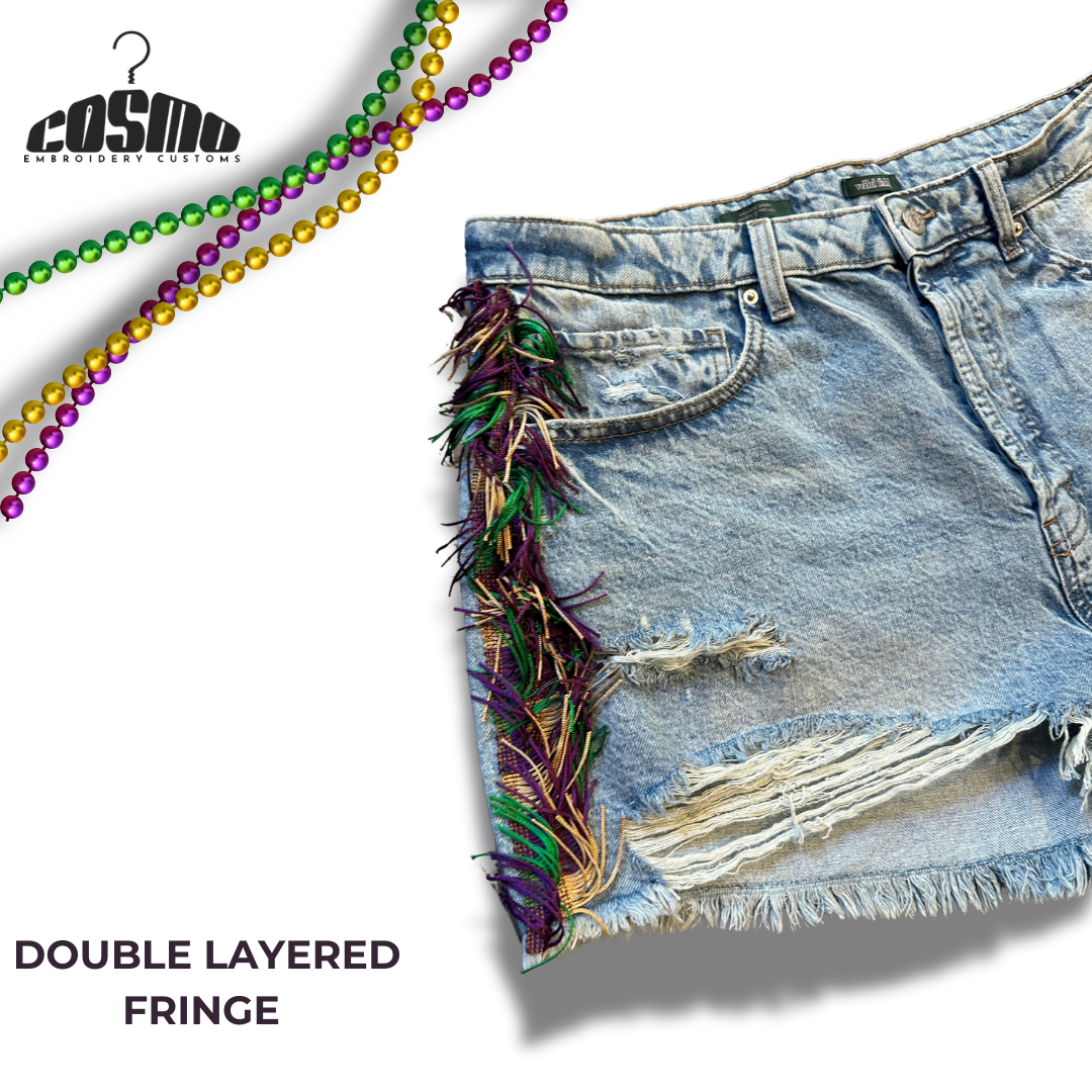 MARDI GRAS DENIM SHORTS - BLACK