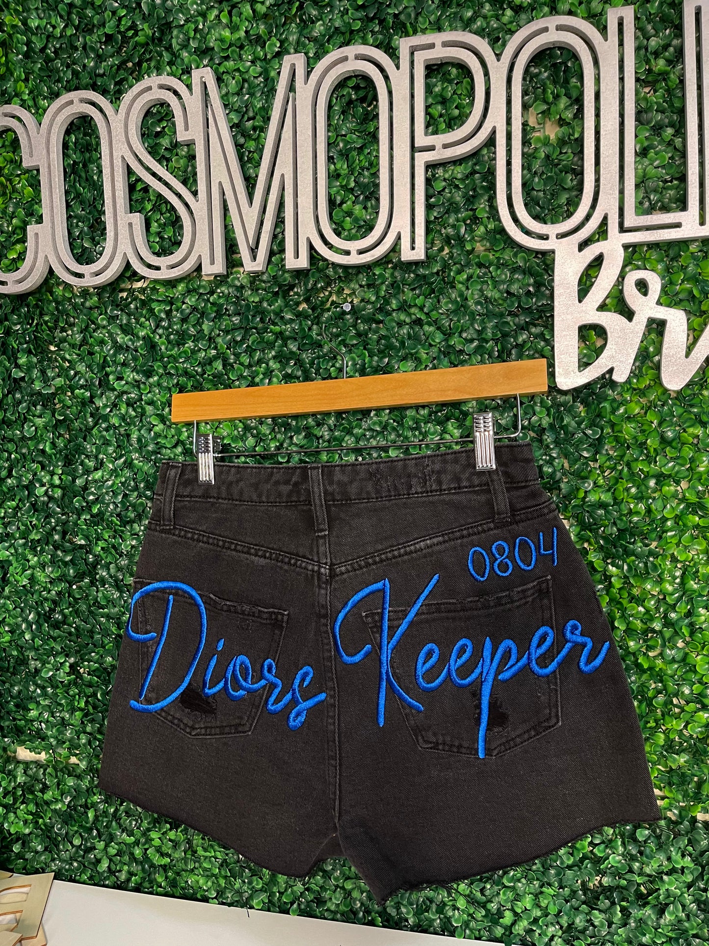 BLACK EMBROIDERED DENIM SHORTS