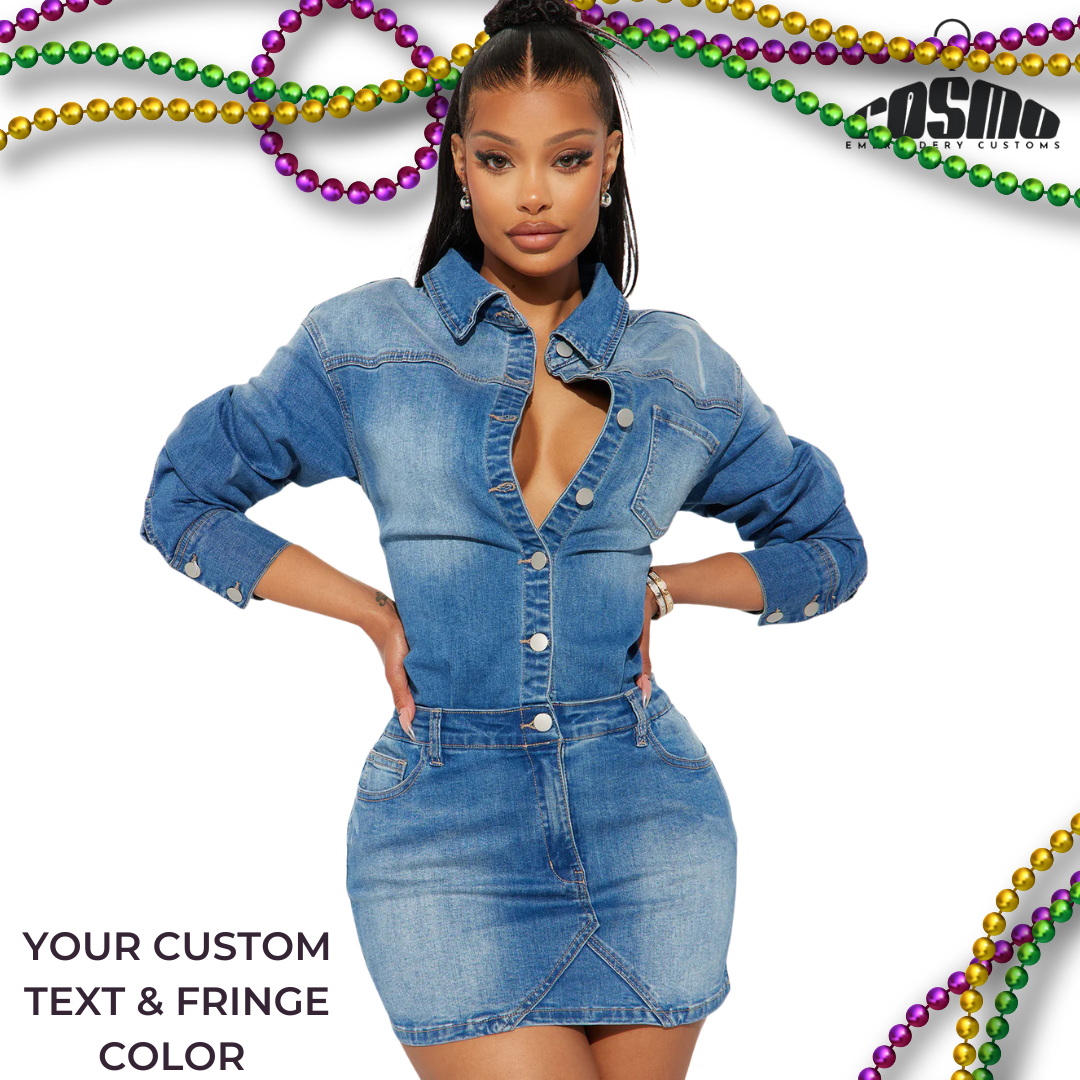 MARDI GRAS DENIM MINI DRESS - STYLE 1