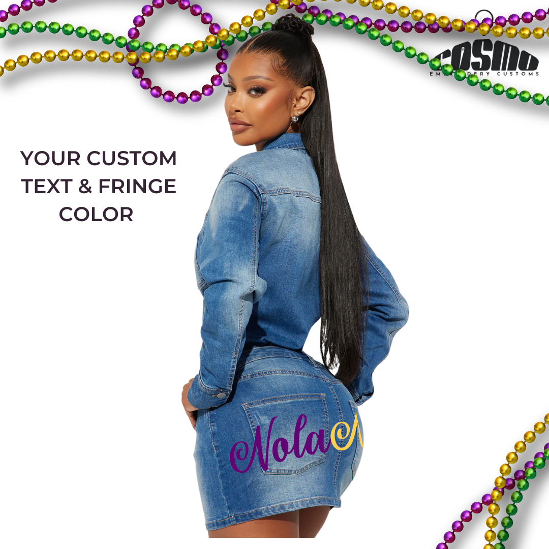 MARDI GRAS DENIM MINI DRESS - STYLE 1
